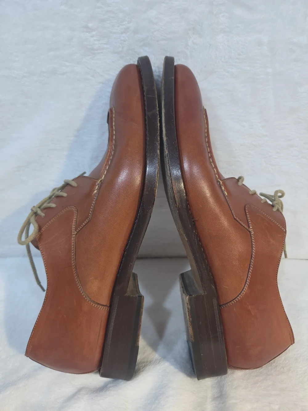 Bruno Magli Italian Platinum Caton Cognac Brown Leather Lace-Up Oxfords Vtg
